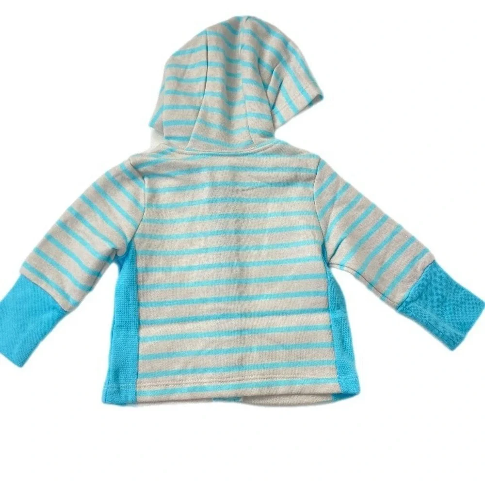 Hanes Hoodie and Pants 2pc‎ Set Baby 0-6M Blue Grey Striped  Fleece Zip Up
